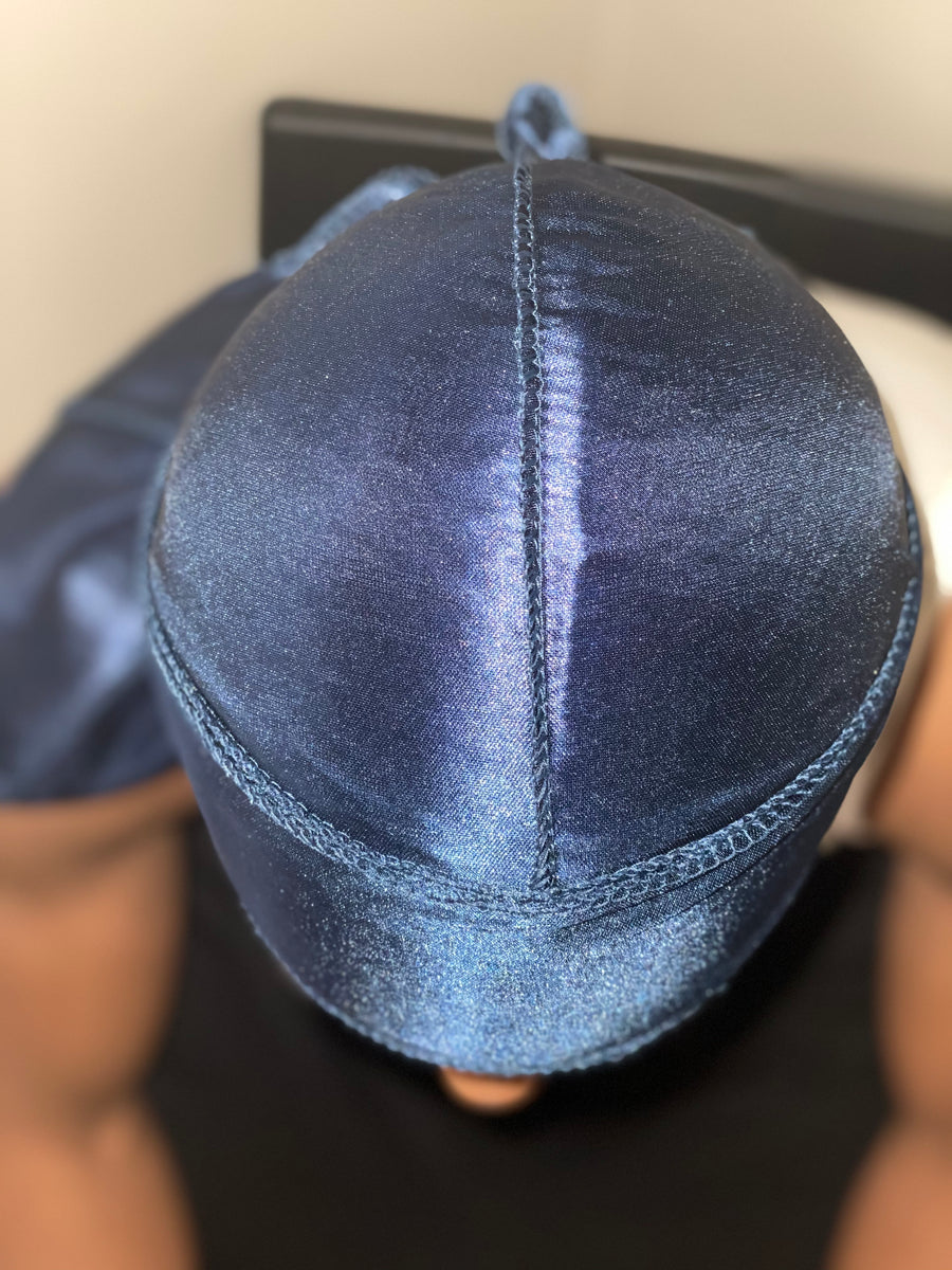 Silver and light blue durag